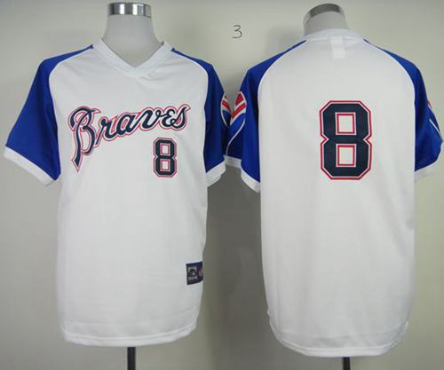Mitchell And Ness Braves #8 Bob Uecker White Throwback Stitched MLB Jersey - Click Image to Close